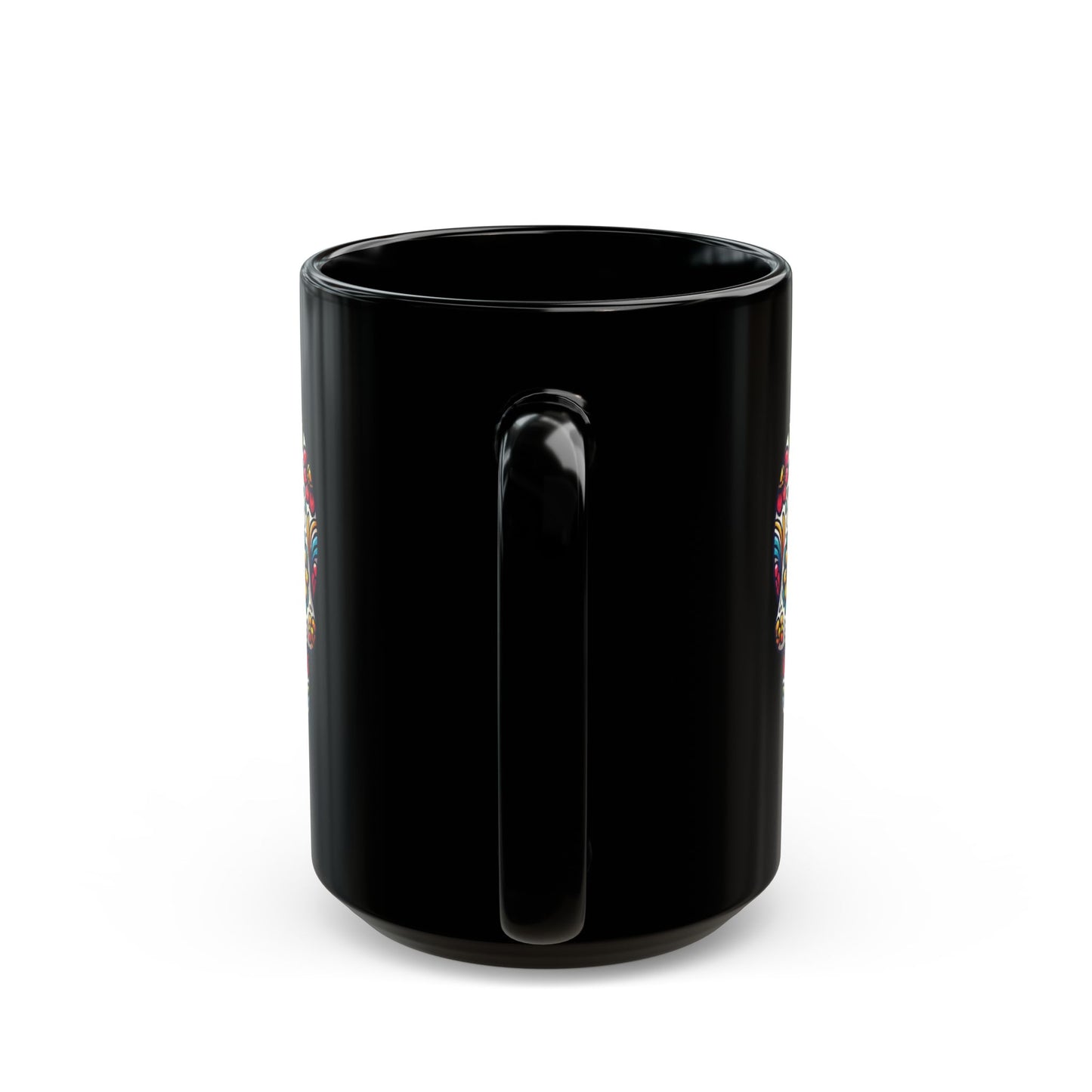 Day of the Dead Sugar Skull Black Mug – Colorful Floral Skull Design