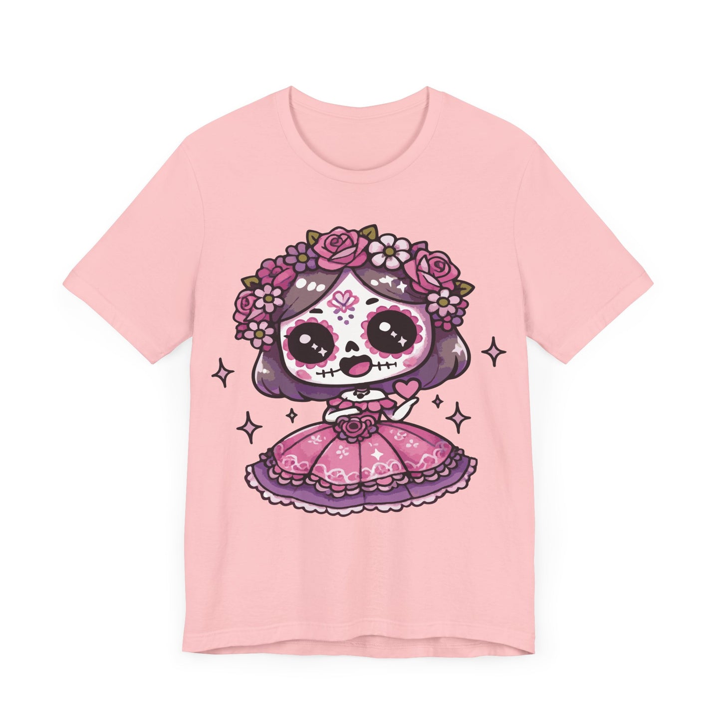 Kawaii Sugar Skull Girl T-Shirt – Cute Pink Day of the Dead Tee – Dia de los Muertos Shirt