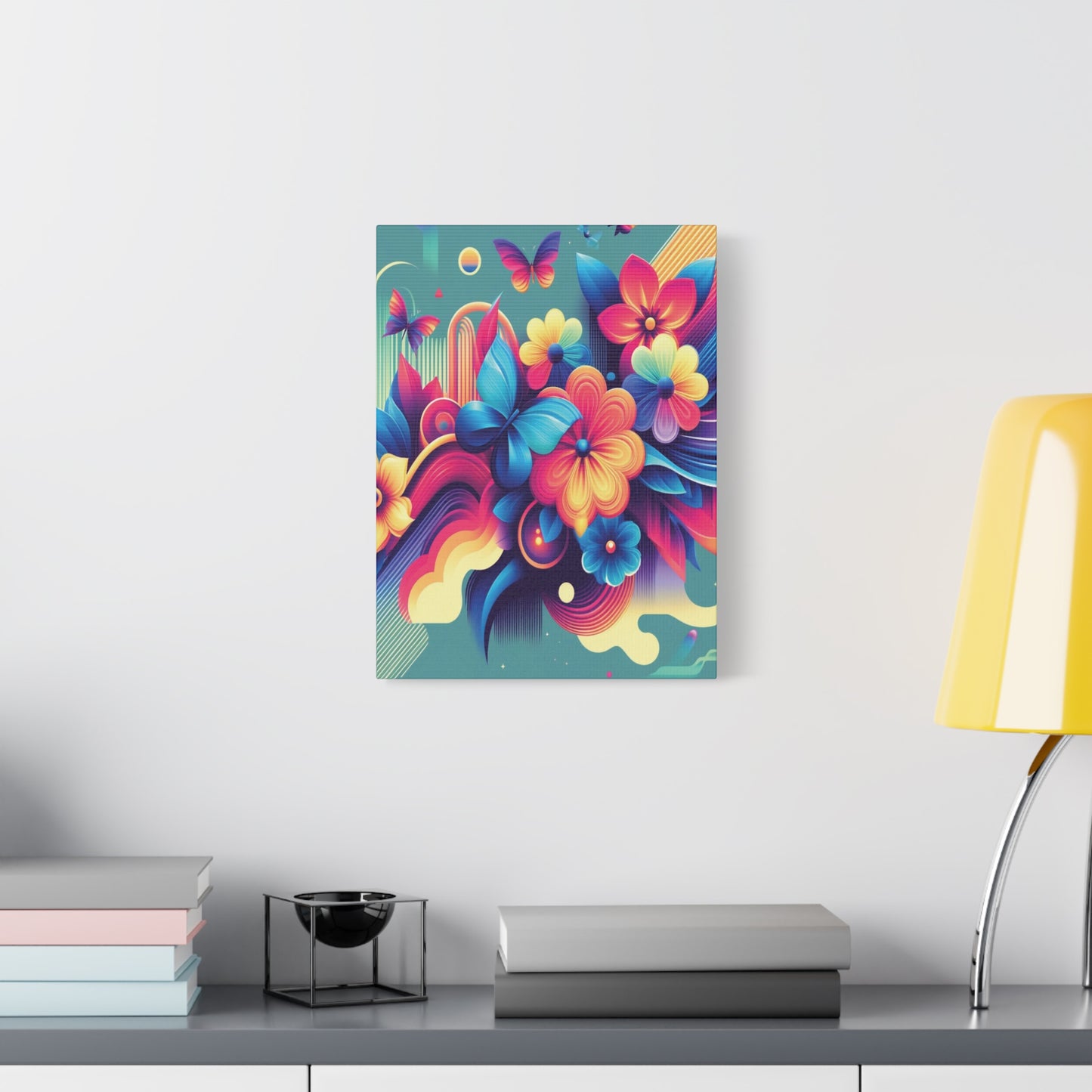 Colorful Abstract Floral & Butterfly Canvas – Vibrant Psychedelic Wall Art