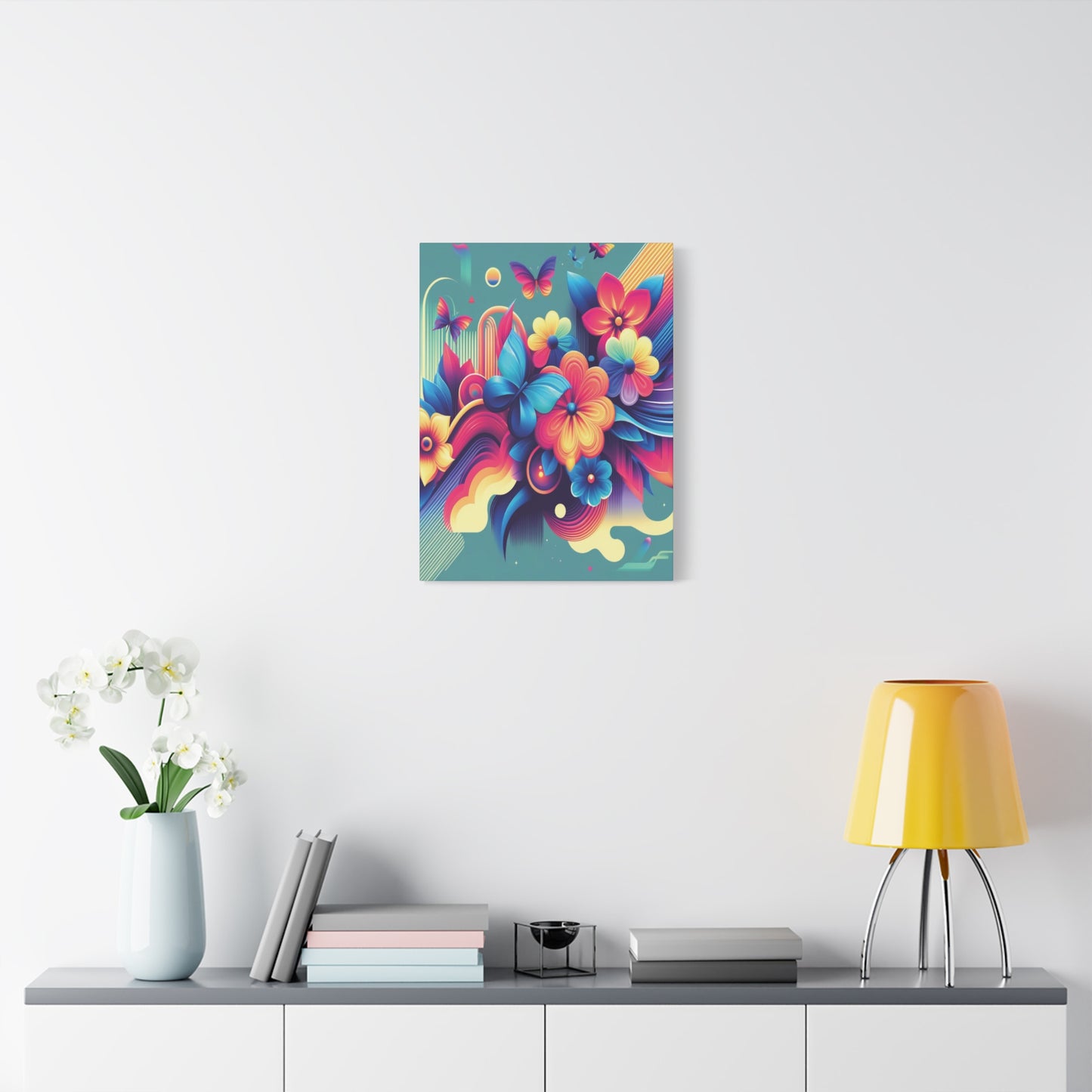 Colorful Abstract Floral & Butterfly Canvas – Vibrant Psychedelic Wall Art
