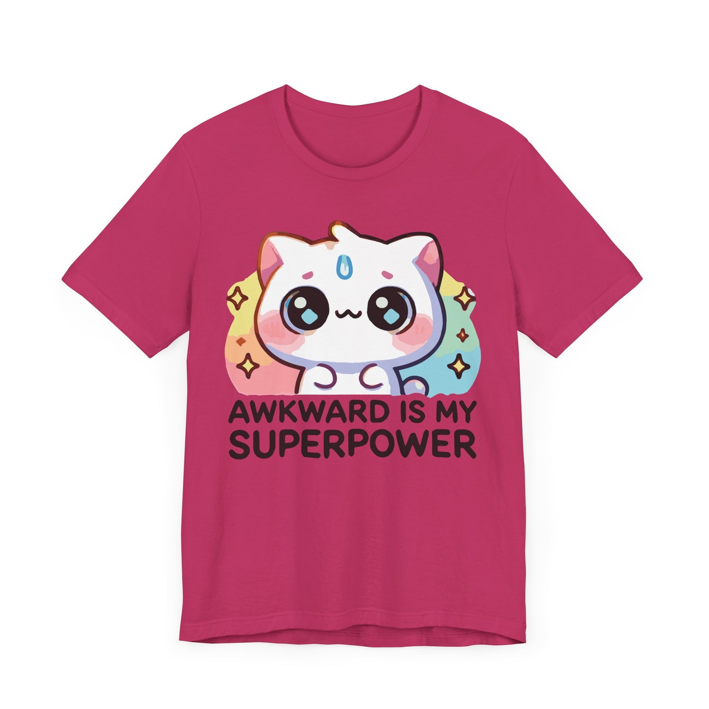Kawaii Cat “Awkward Is My Superpower” T-Shirt – Cute Pastel Anime Style Tee