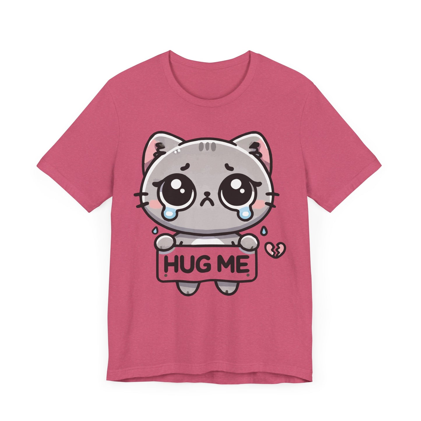 Hug Me T-Shirt – Sad Kawaii Cat Graphic Tee – Cute & Emotional Anime Style Shirt