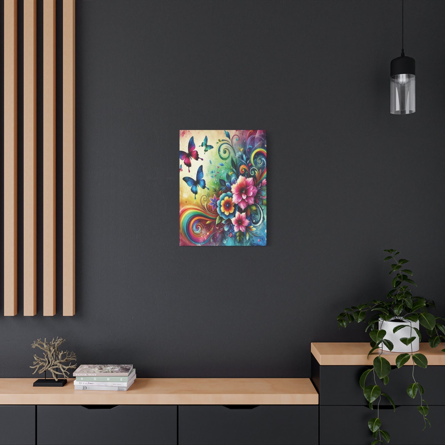 Whimsical Rainbow Floral Canvas – Colorful Flowers & Butterflies Wall Art