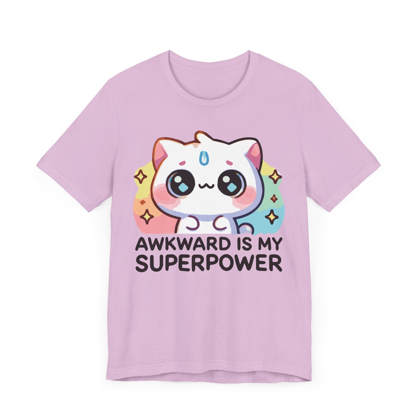 Kawaii Cat “Awkward Is My Superpower” T-Shirt – Cute Pastel Anime Style Tee