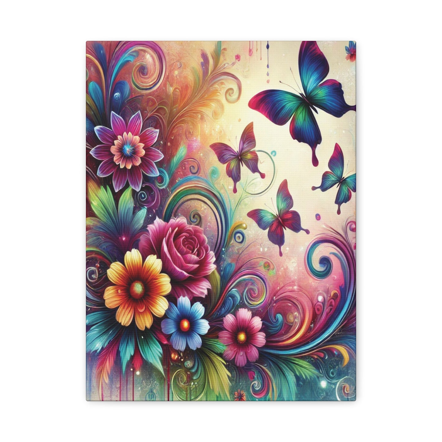 Dreamy Floral & Butterfly Canvas – Vibrant Fantasy-Inspired Wall Art