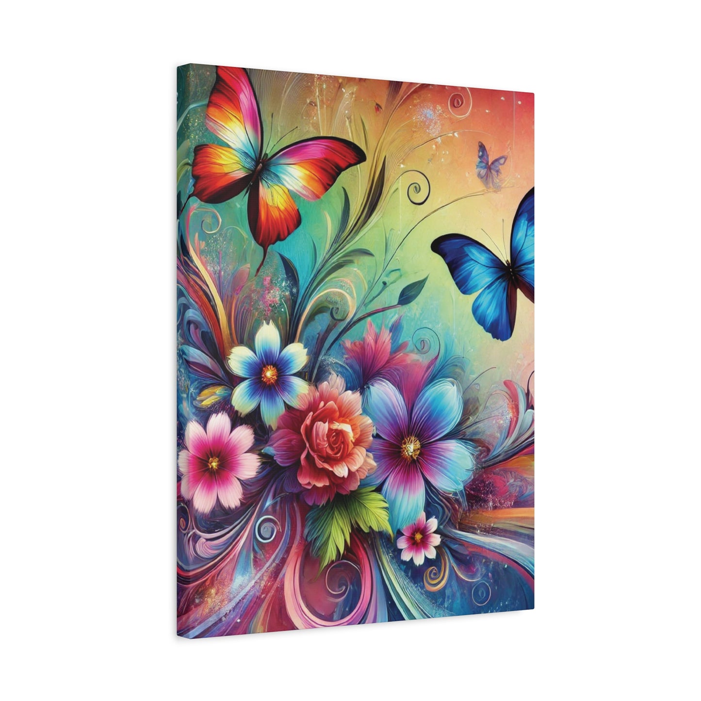 Vibrant Butterfly Garden Canvas – Colorful Floral Fantasy Wall Art