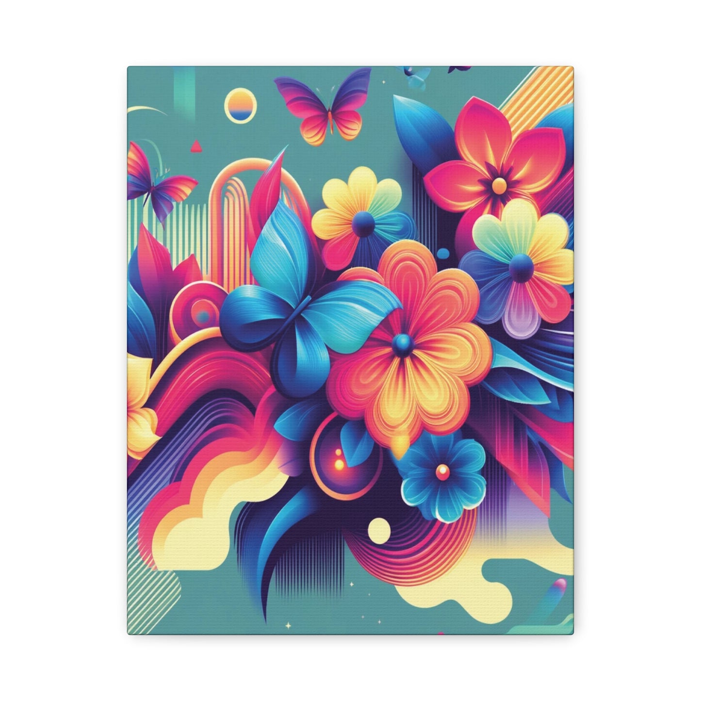 Colorful Abstract Floral & Butterfly Canvas – Vibrant Psychedelic Wall Art