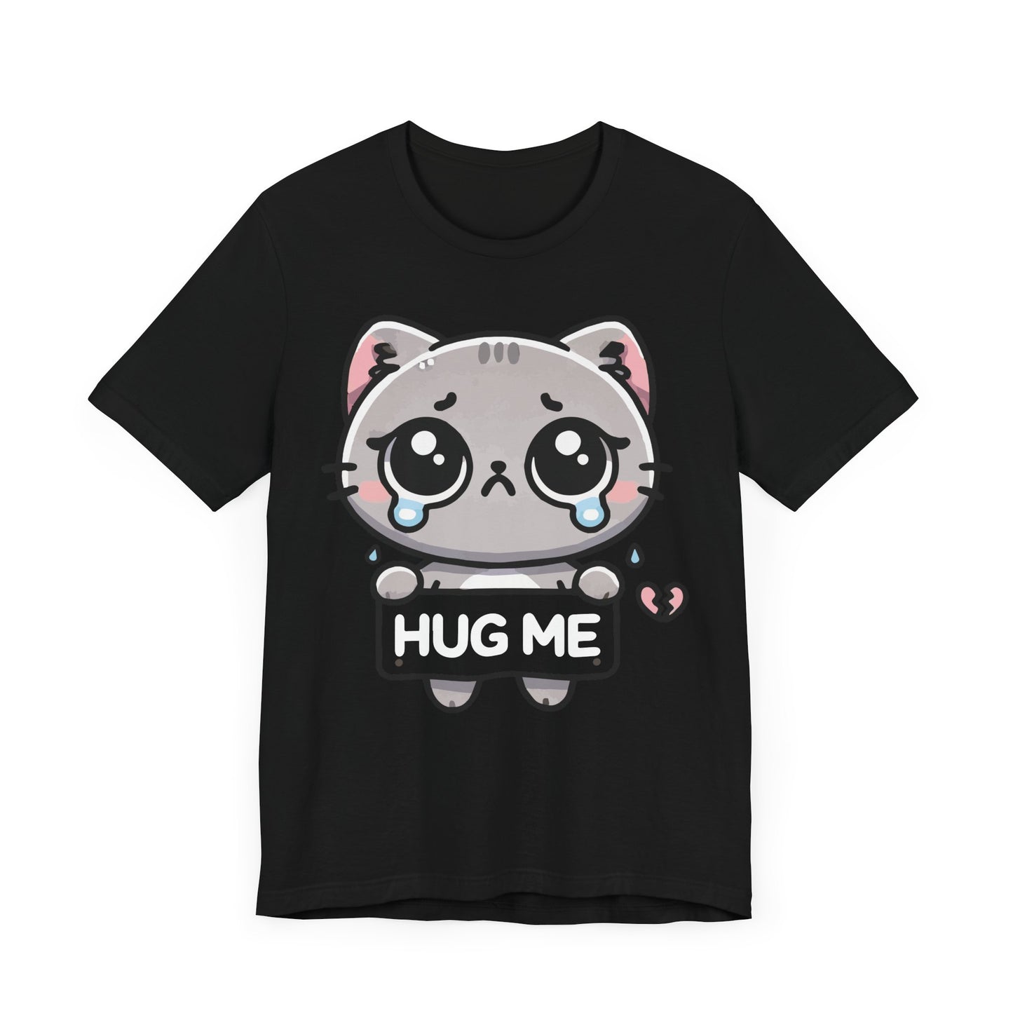 Hug Me T-Shirt – Sad Kawaii Cat Graphic Tee – Cute & Emotional Anime Style Shirt