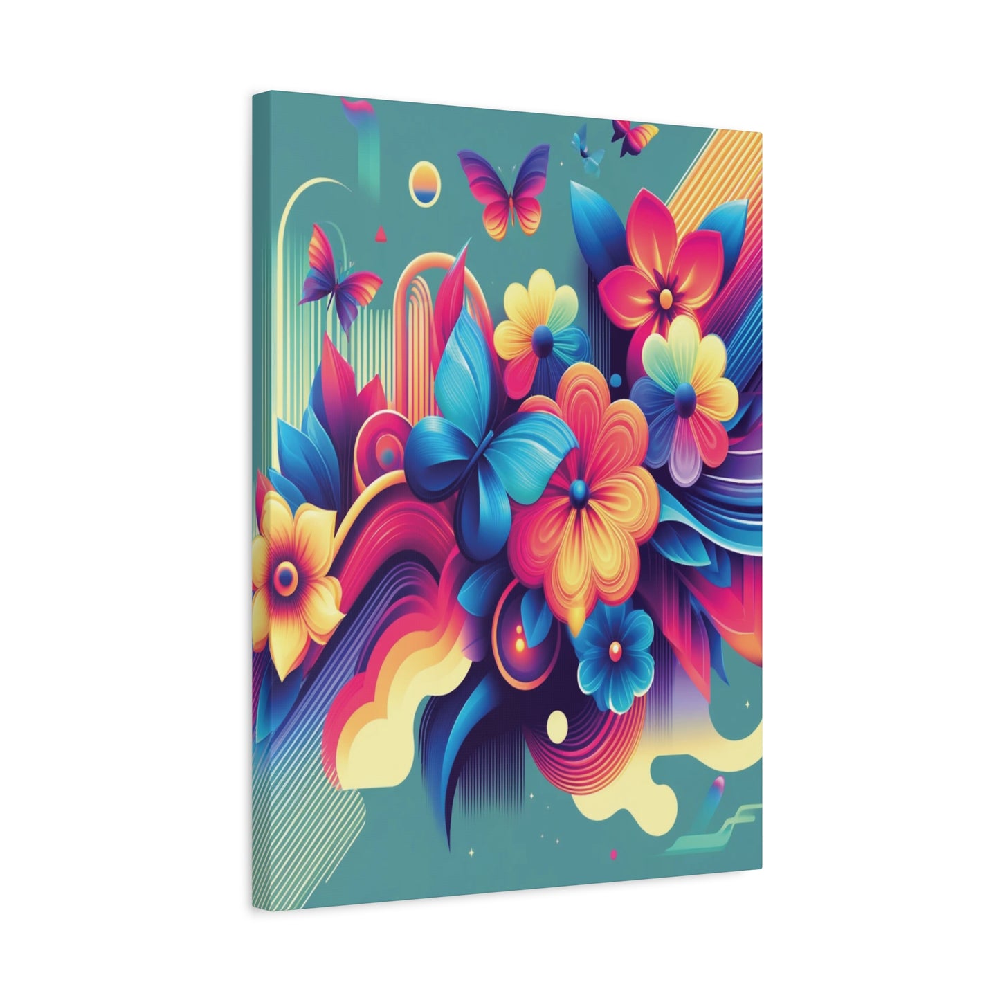 Colorful Abstract Floral & Butterfly Canvas – Vibrant Psychedelic Wall Art