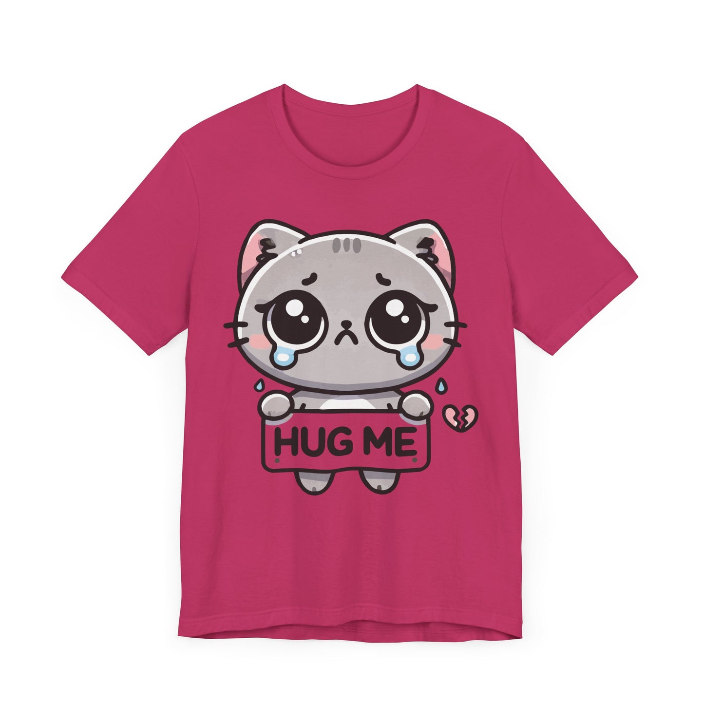 Hug Me T-Shirt – Sad Kawaii Cat Graphic Tee – Cute & Emotional Anime Style Shirt