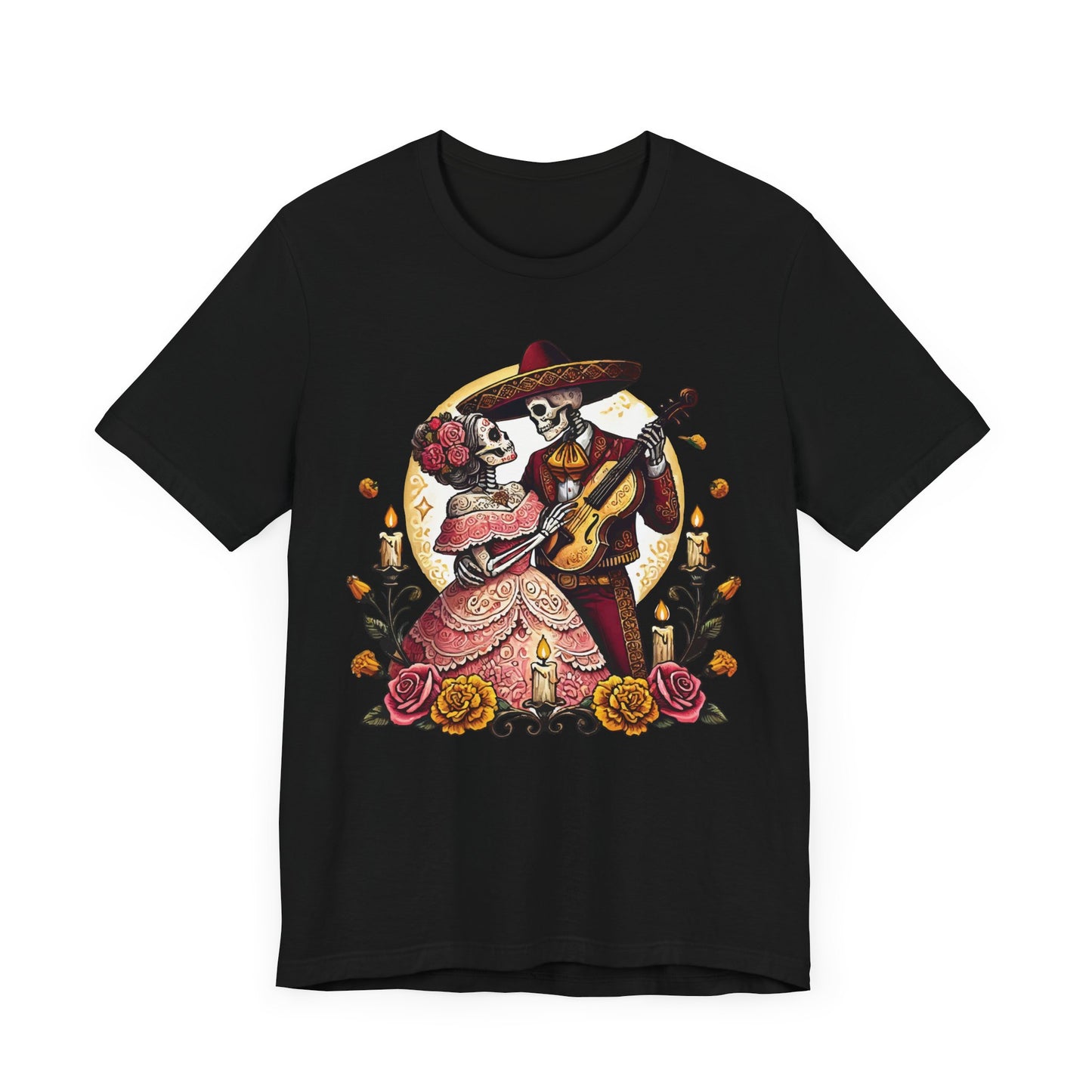 Day of the Dead Skeleton Couple T-Shirt - Día de los Muertos Mexican Folk Art Tee