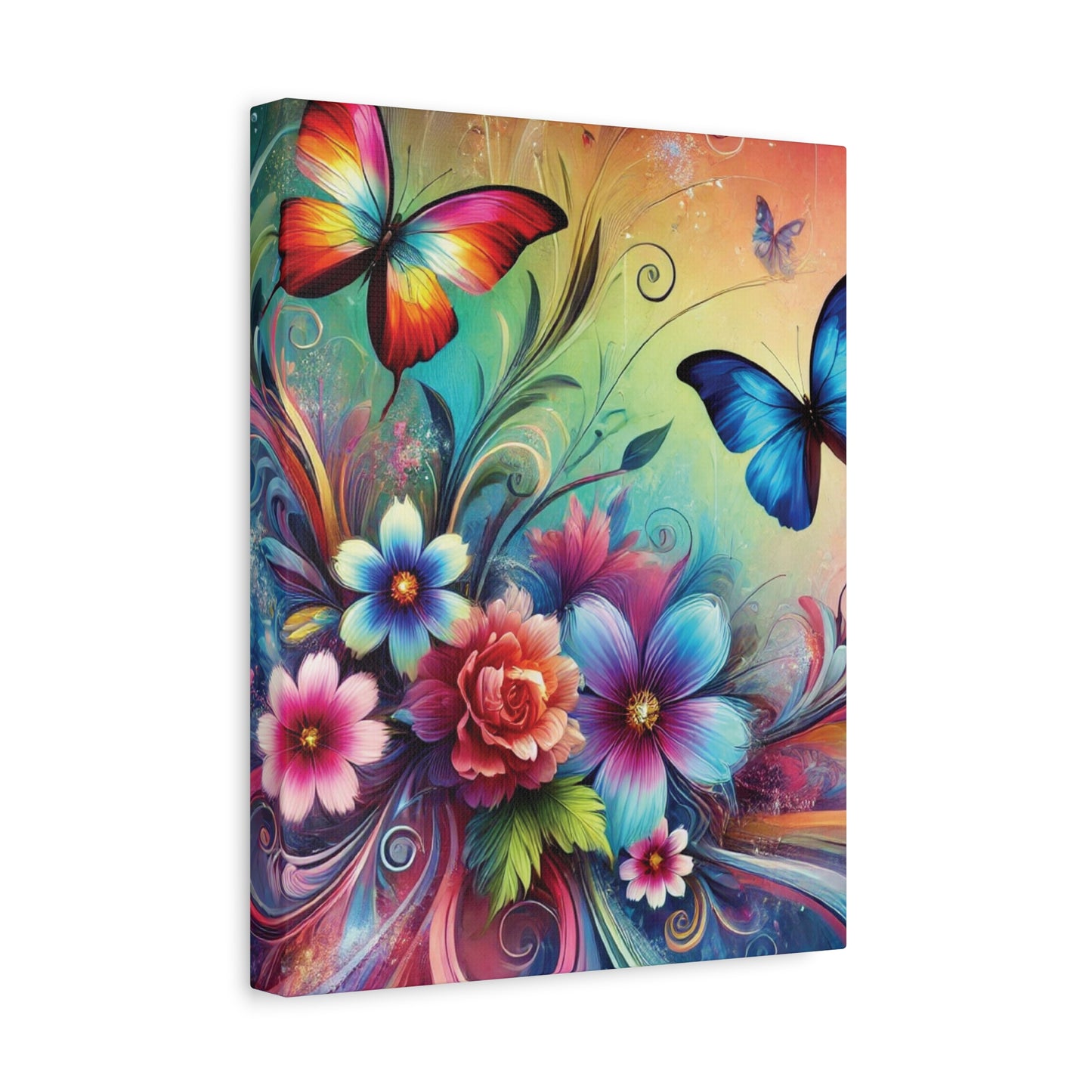 Vibrant Butterfly Garden Canvas – Colorful Floral Fantasy Wall Art