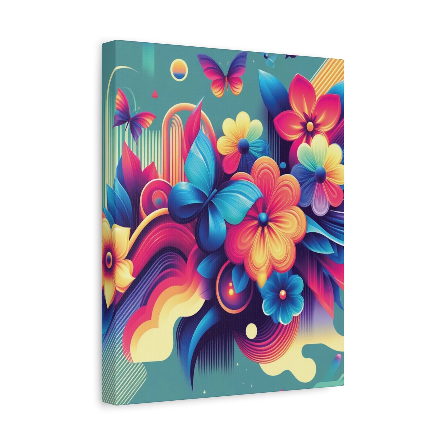 Colorful Abstract Floral & Butterfly Canvas – Vibrant Psychedelic Wall Art