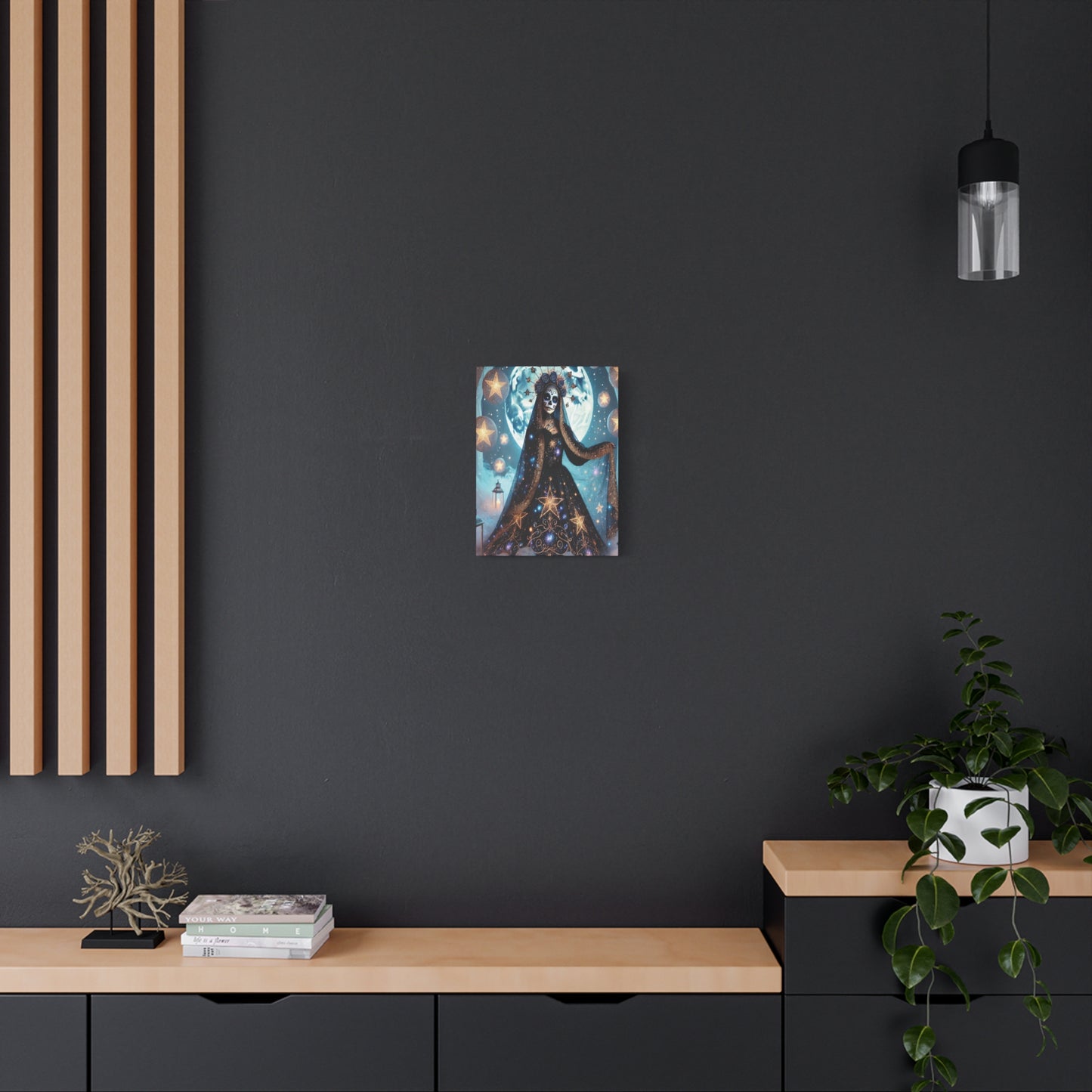 Celestial Sugar Skull Canvas Art – Starry Day of the Dead Goddess Print