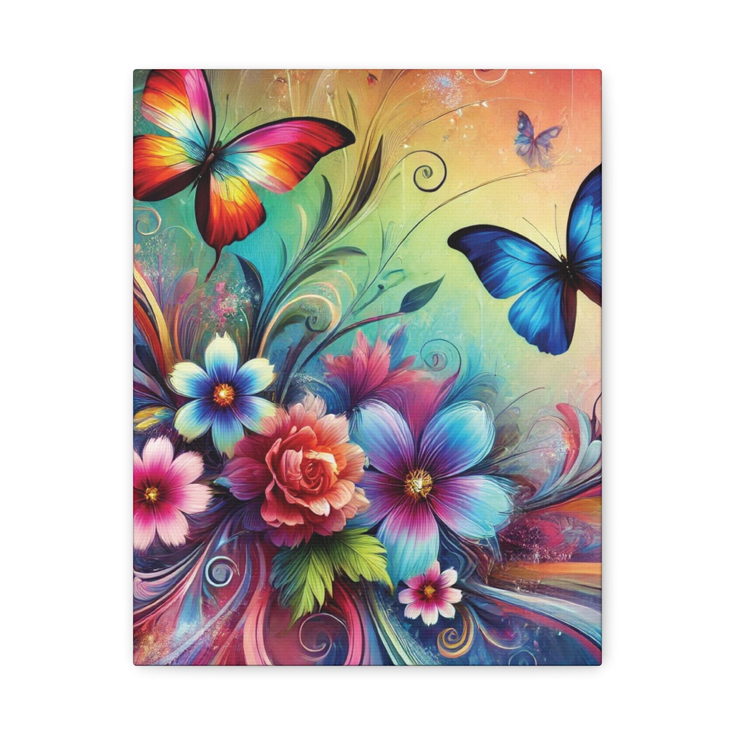 Vibrant Butterfly Garden Canvas – Colorful Floral Fantasy Wall Art