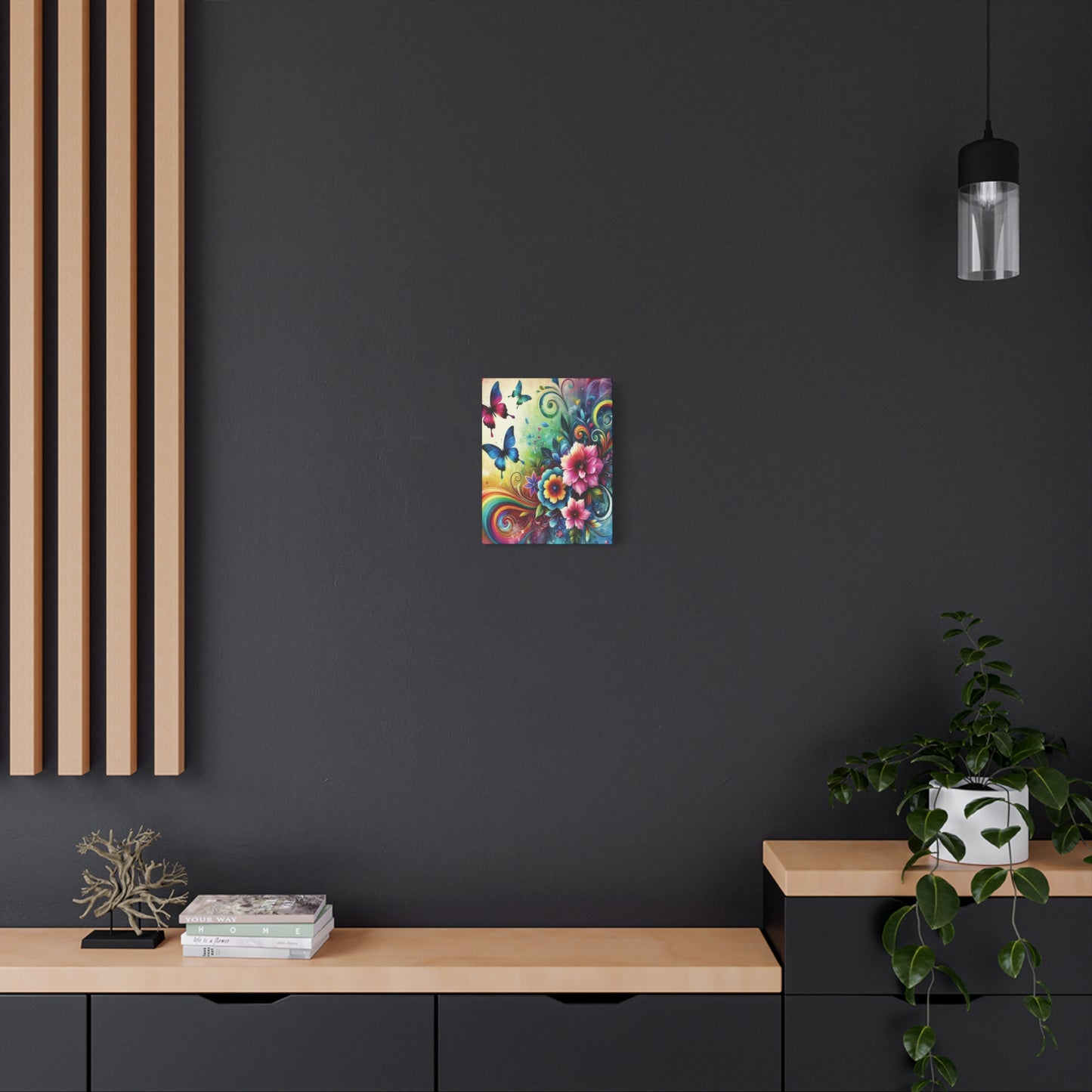 Whimsical Rainbow Floral Canvas – Colorful Flowers & Butterflies Wall Art