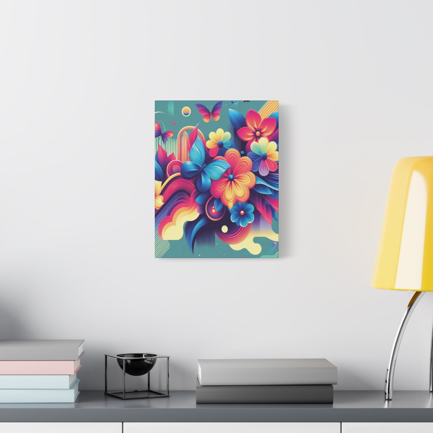 Colorful Abstract Floral & Butterfly Canvas – Vibrant Psychedelic Wall Art