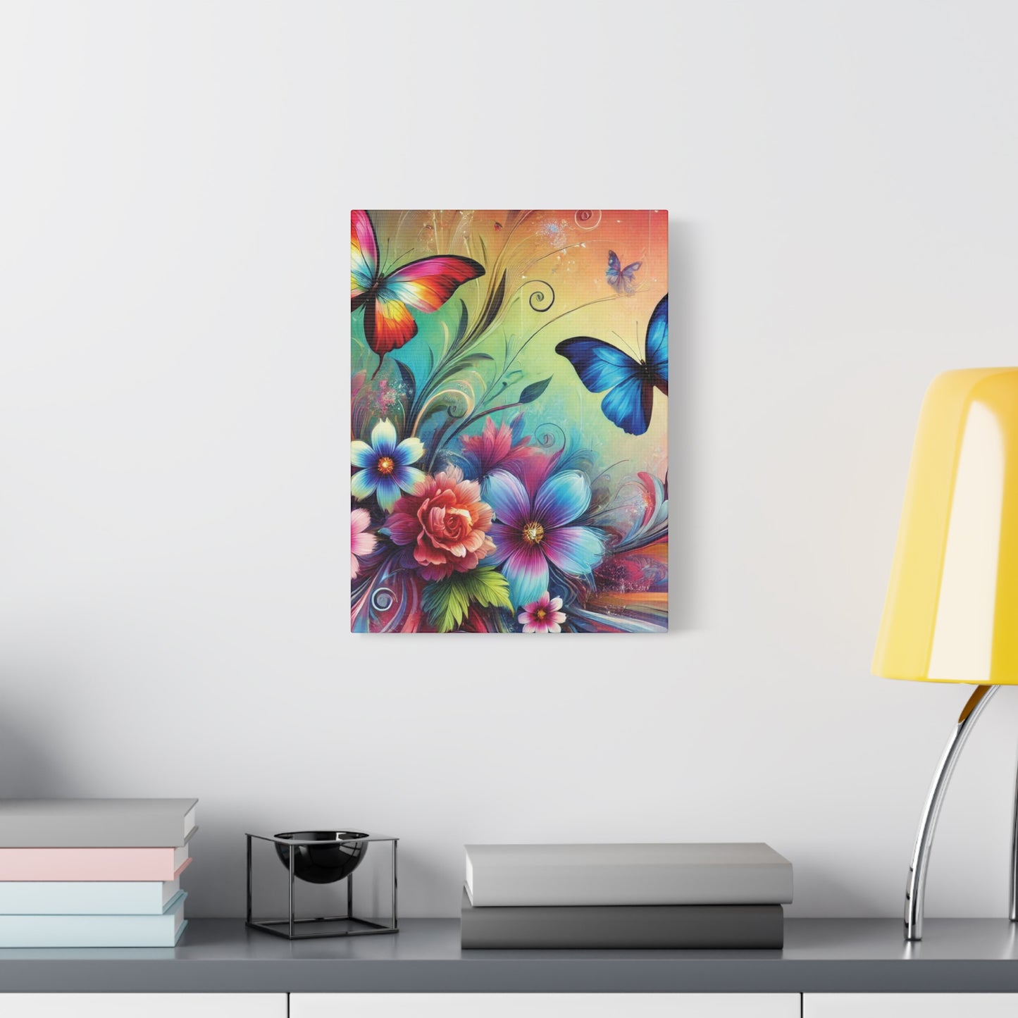 Vibrant Butterfly Garden Canvas – Colorful Floral Fantasy Wall Art