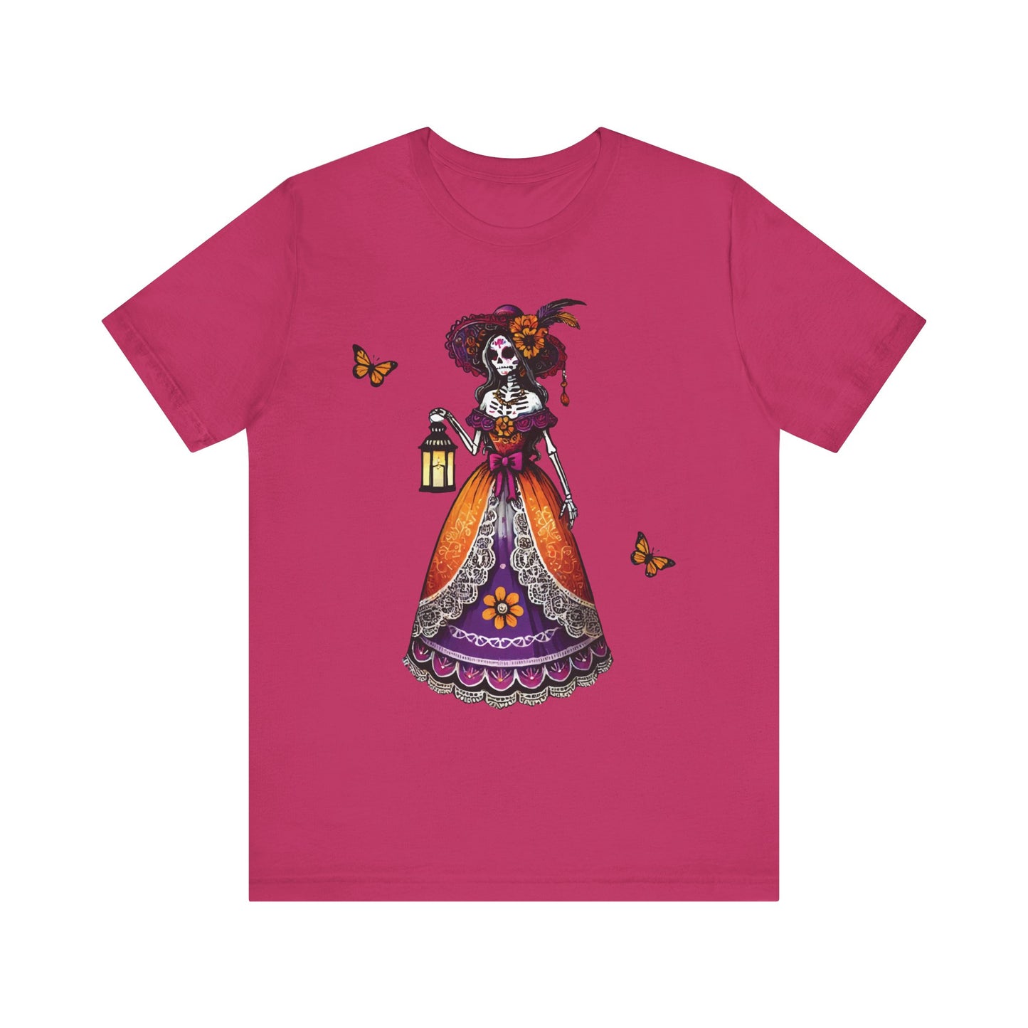 La Catrina Day of the Dead Lantern T-Shirt - Orange Día de los Muertos Skeleton Lady Tee