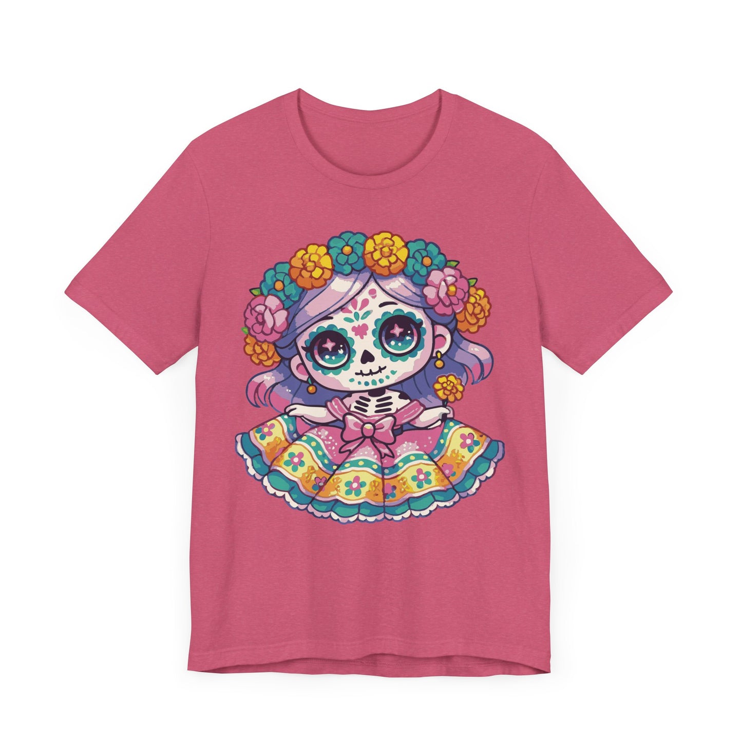 Kawaii Sugar Skull Girl T-Shirt – Colorful Day of the Dead Cute Chibi Tee – Dia de los Muertos Shirt