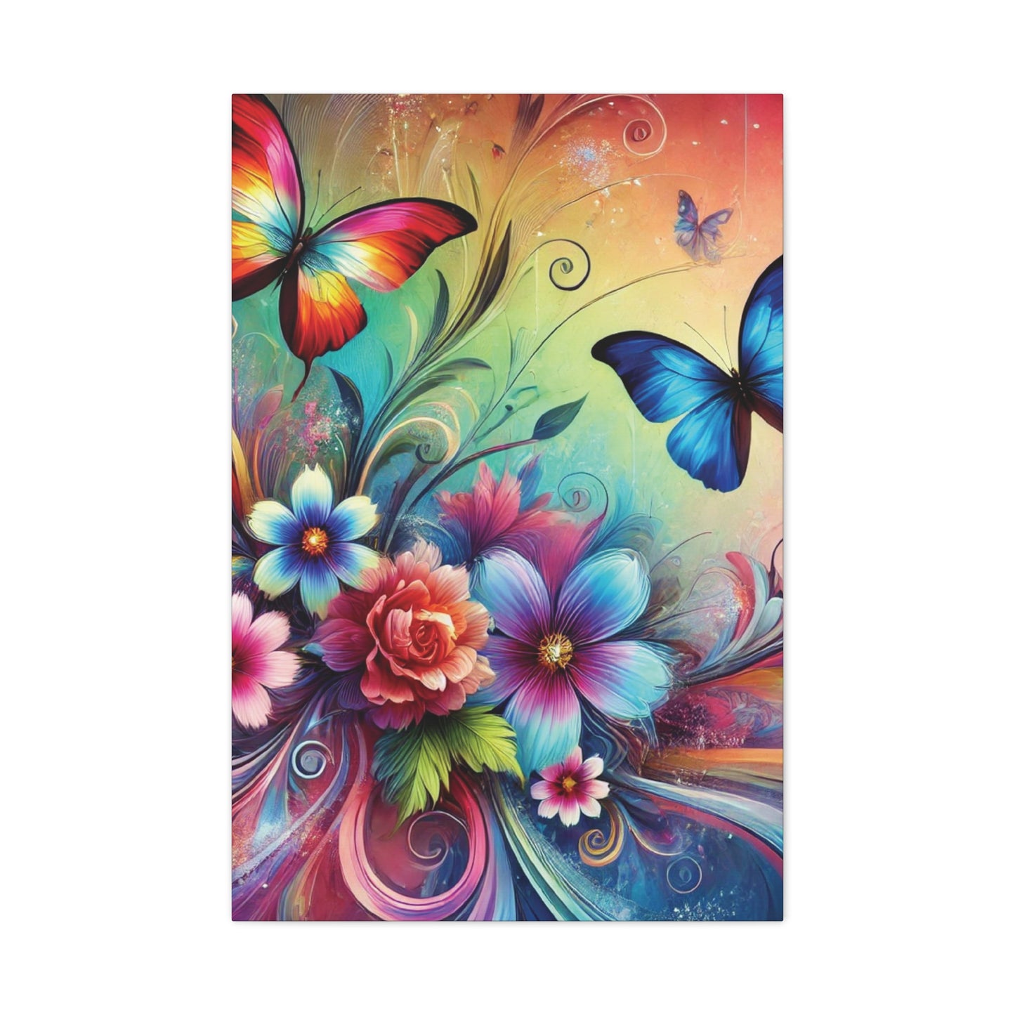 Vibrant Butterfly Garden Canvas – Colorful Floral Fantasy Wall Art