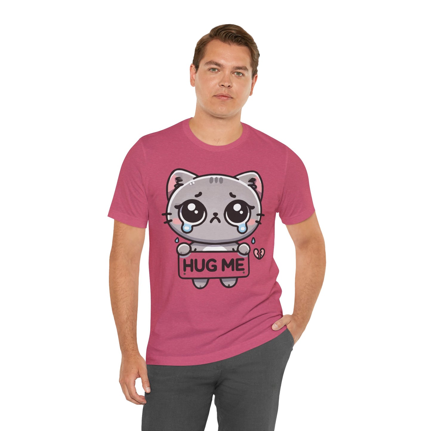 Hug Me T-Shirt – Sad Kawaii Cat Graphic Tee – Cute & Emotional Anime Style Shirt