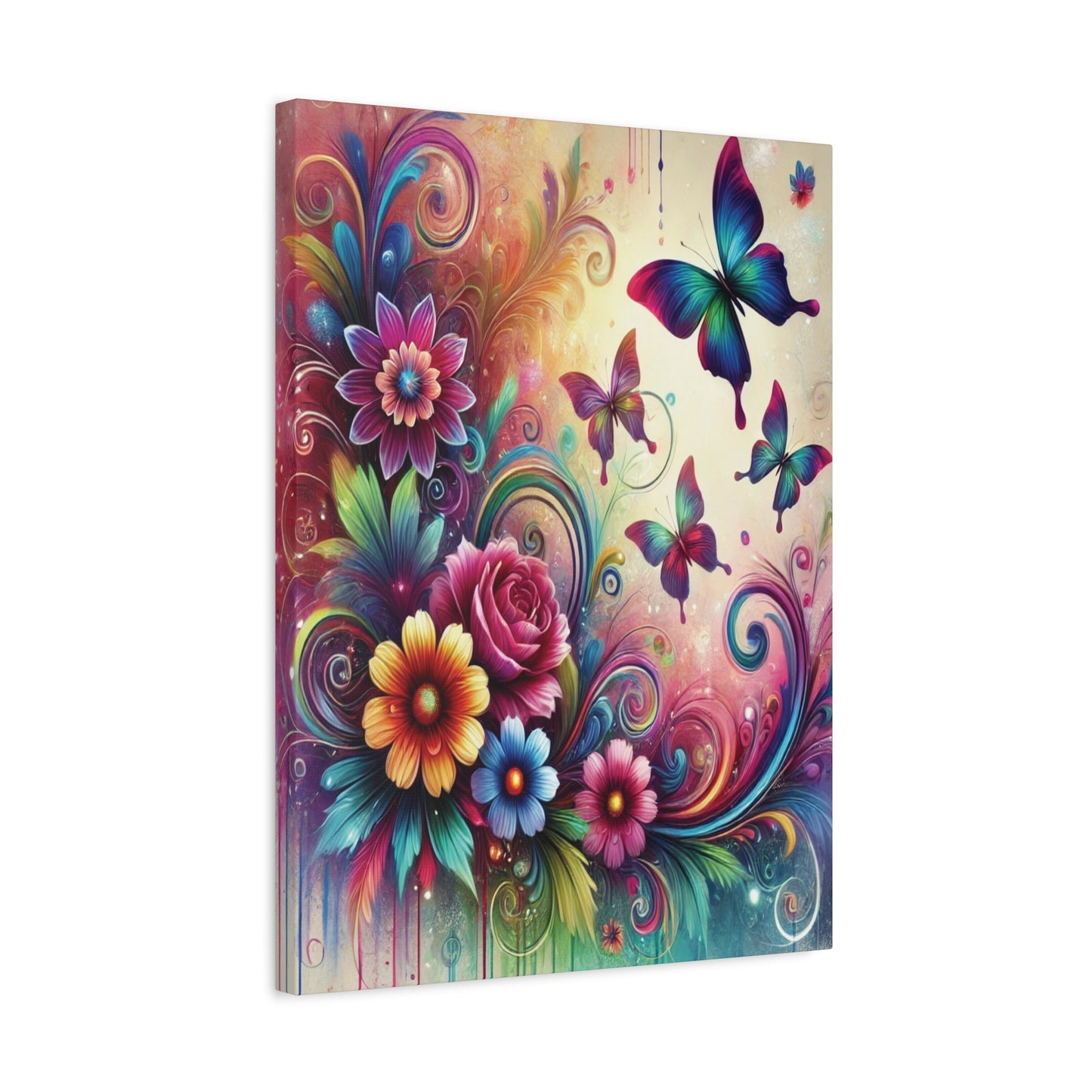 Dreamy Floral & Butterfly Canvas – Vibrant Fantasy-Inspired Wall Art