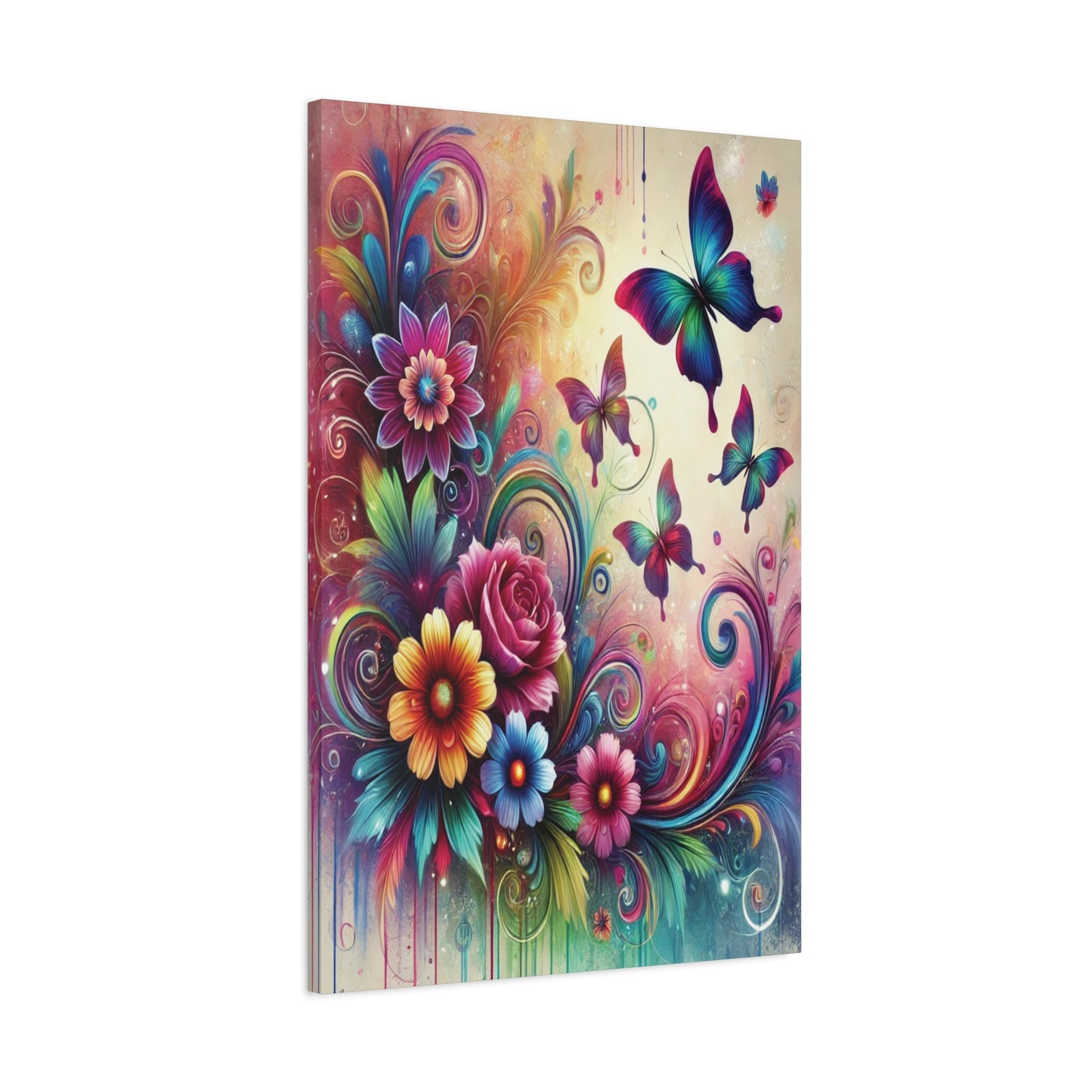 Dreamy Floral & Butterfly Canvas – Vibrant Fantasy-Inspired Wall Art