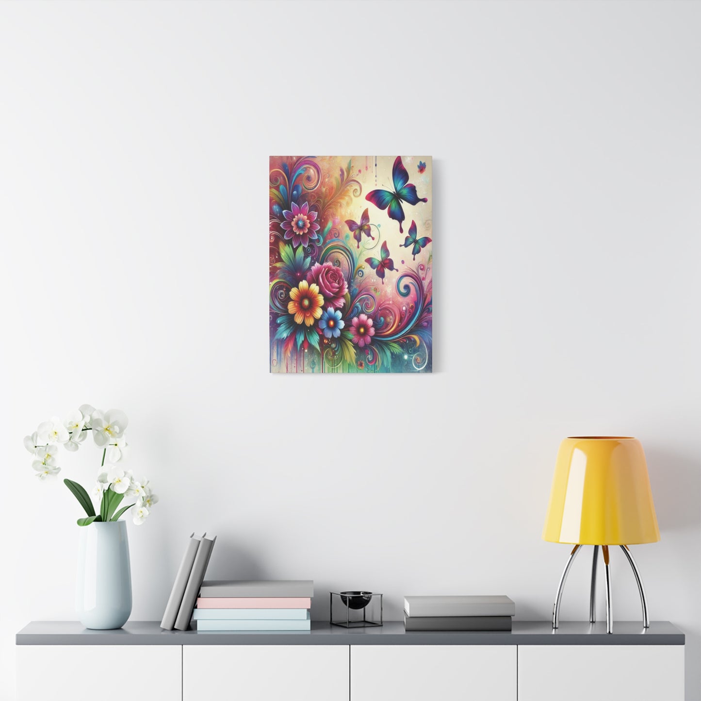 Dreamy Floral & Butterfly Canvas – Vibrant Fantasy-Inspired Wall Art