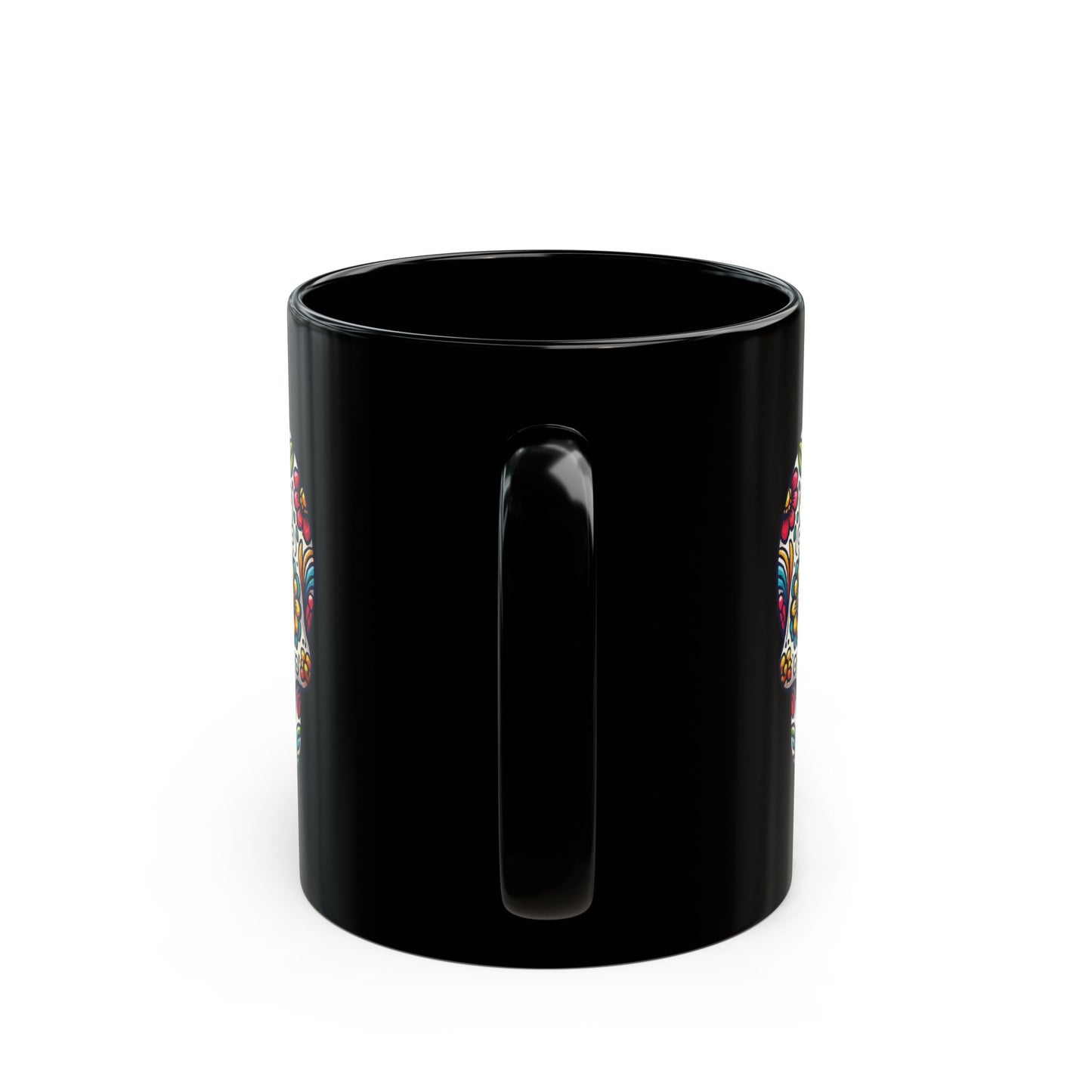 Day of the Dead Sugar Skull Black Mug – Colorful Floral Skull Design