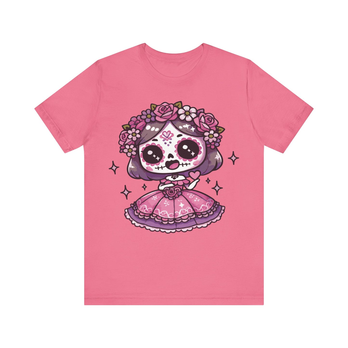 Kawaii Sugar Skull Girl T-Shirt – Cute Pink Day of the Dead Tee – Dia de los Muertos Shirt