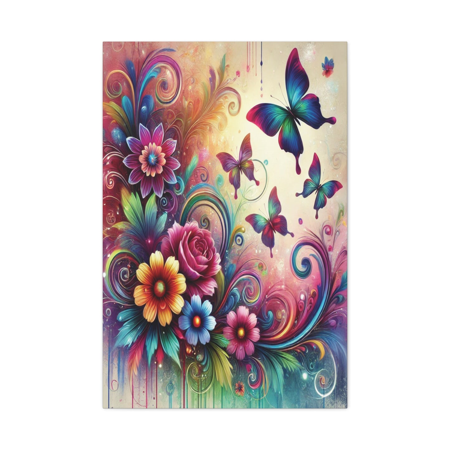 Dreamy Floral & Butterfly Canvas – Vibrant Fantasy-Inspired Wall Art