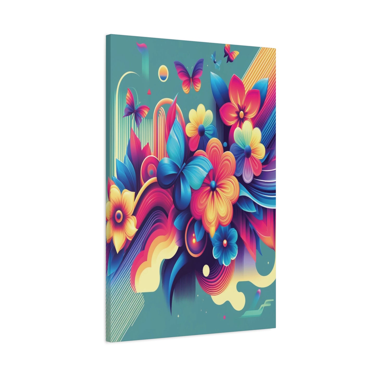 Colorful Abstract Floral & Butterfly Canvas – Vibrant Psychedelic Wall Art