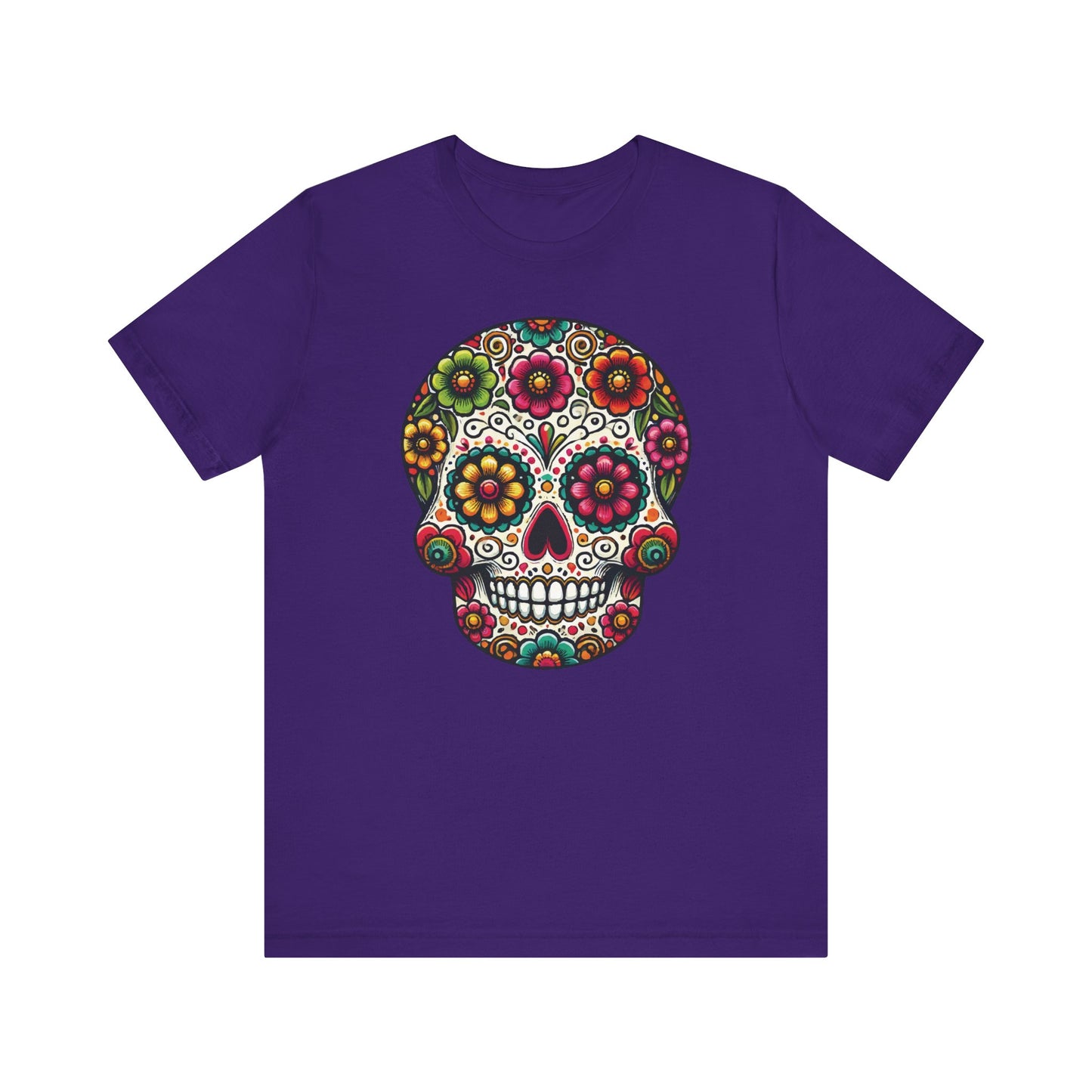 Floral Sugar Skull T-Shirt – Día de los Muertos Colorful Skull Tee – Mexican Folk Art Inspired