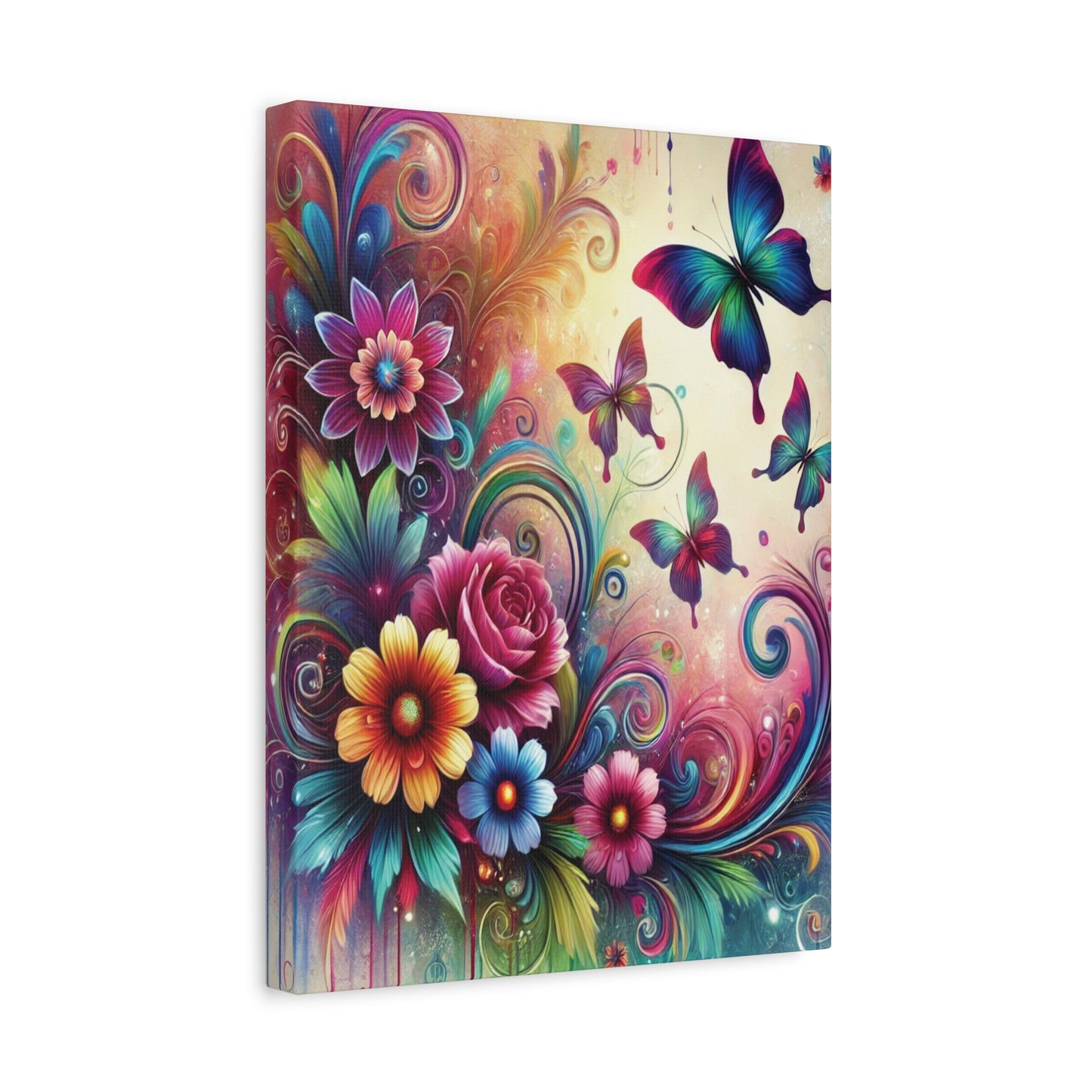 Dreamy Floral & Butterfly Canvas – Vibrant Fantasy-Inspired Wall Art