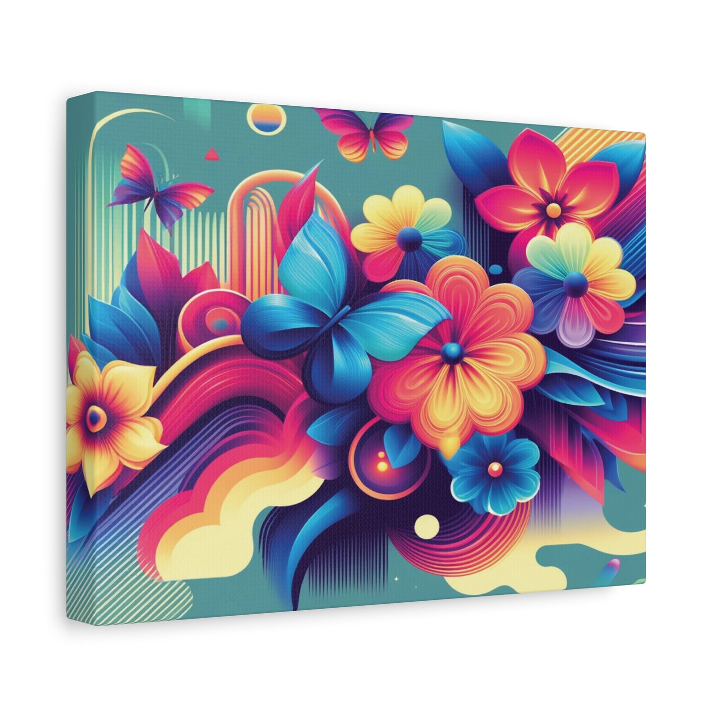 Colorful Abstract Floral & Butterfly Canvas – Vibrant Psychedelic Wall Art