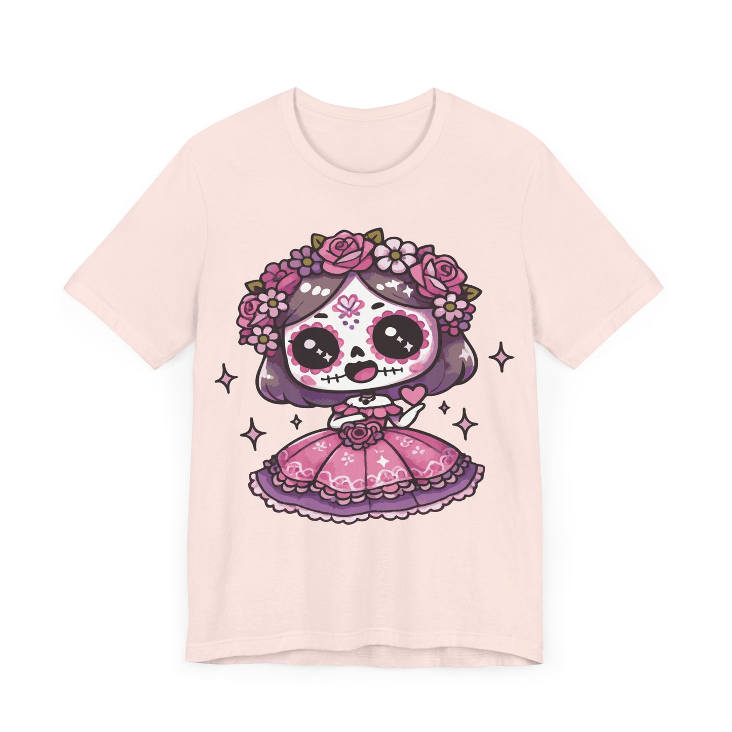 Kawaii Sugar Skull Girl T-Shirt – Cute Pink Day of the Dead Tee – Dia de los Muertos Shirt