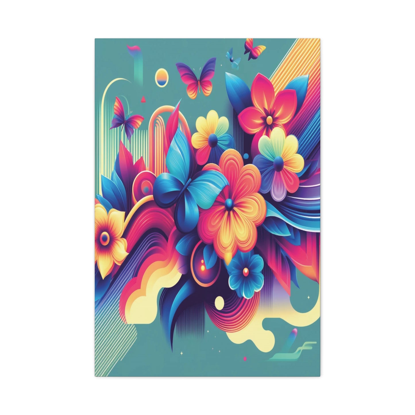 Colorful Abstract Floral & Butterfly Canvas – Vibrant Psychedelic Wall Art