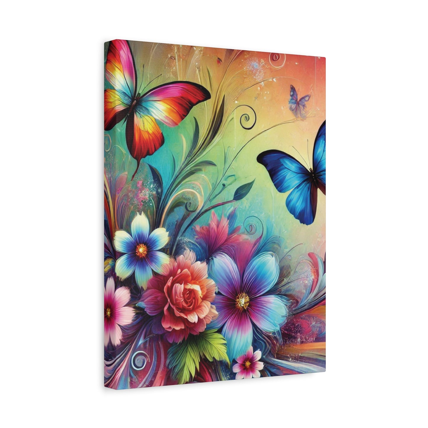 Vibrant Butterfly Garden Canvas – Colorful Floral Fantasy Wall Art