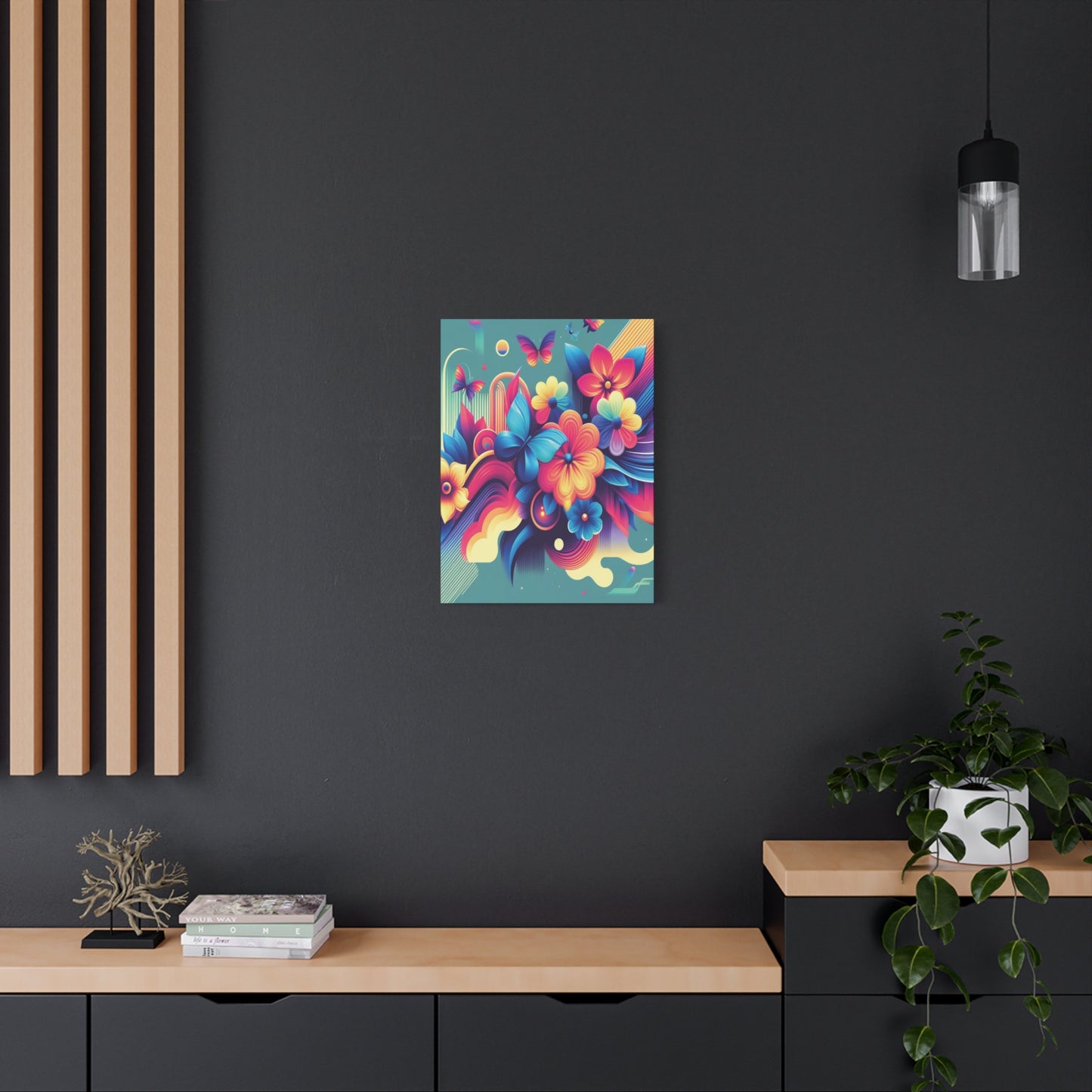 Colorful Abstract Floral & Butterfly Canvas – Vibrant Psychedelic Wall Art