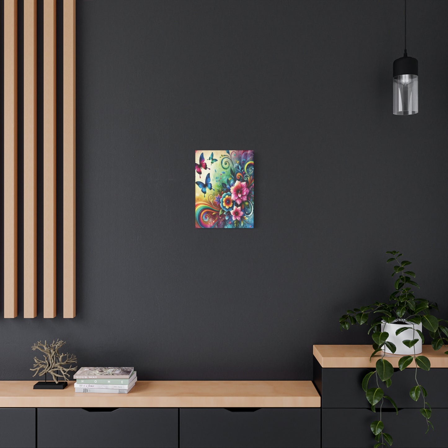 Whimsical Rainbow Floral Canvas – Colorful Flowers & Butterflies Wall Art