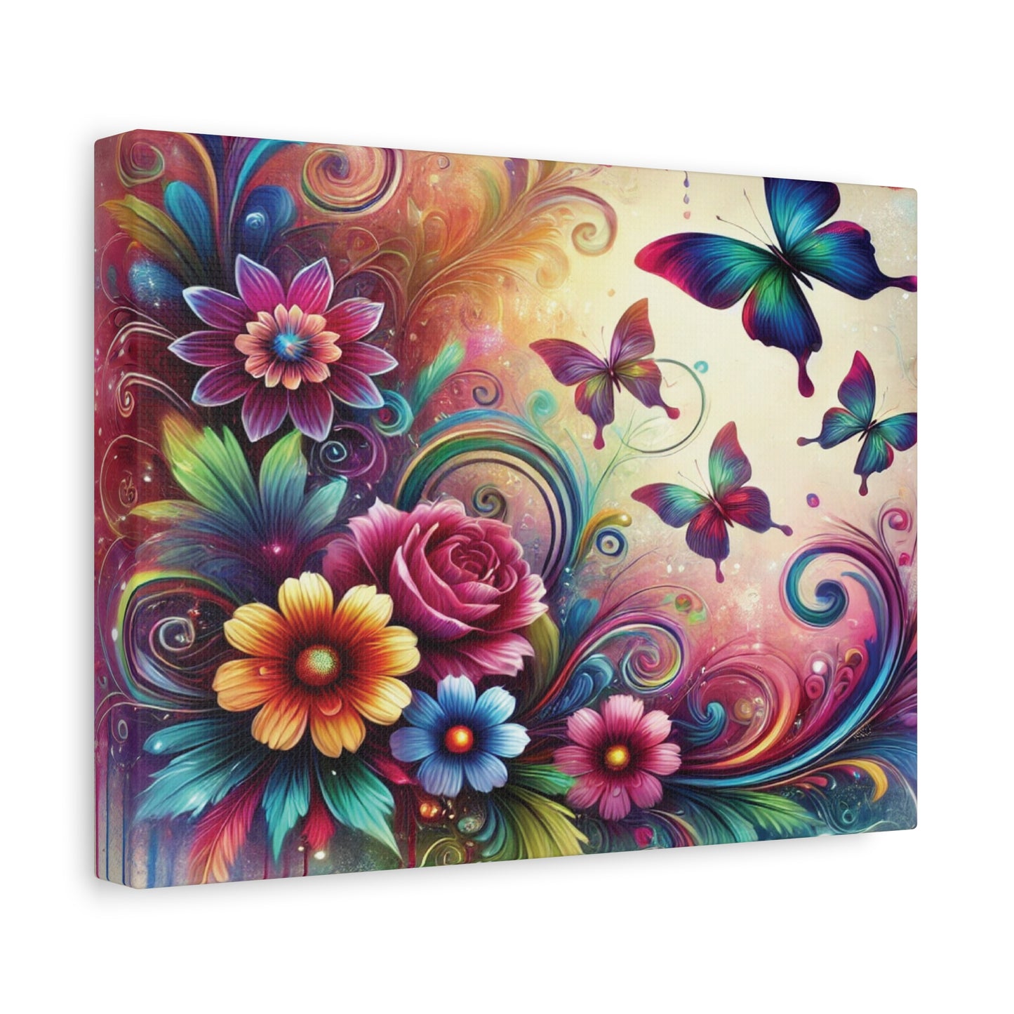 Dreamy Floral & Butterfly Canvas – Vibrant Fantasy-Inspired Wall Art