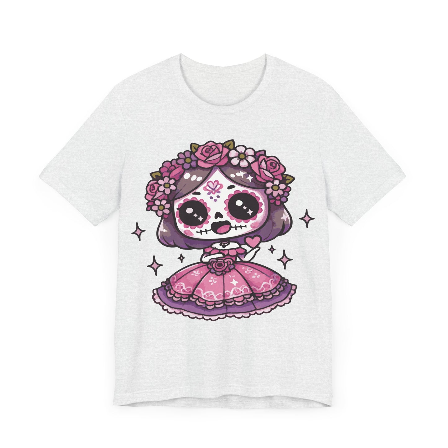 Kawaii Sugar Skull Girl T-Shirt – Cute Pink Day of the Dead Tee – Dia de los Muertos Shirt