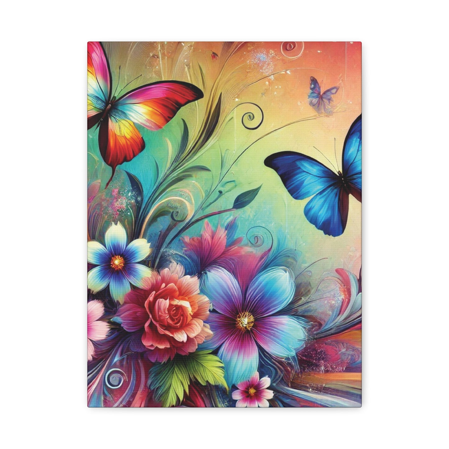 Vibrant Butterfly Garden Canvas – Colorful Floral Fantasy Wall Art
