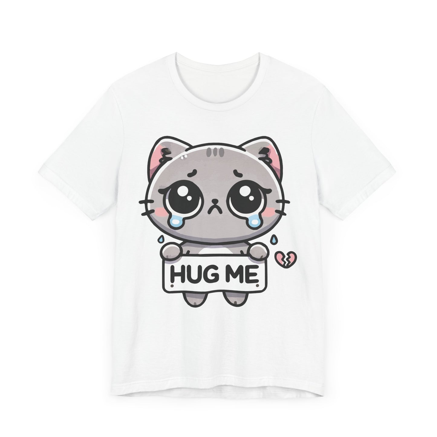 Hug Me T-Shirt – Sad Kawaii Cat Graphic Tee – Cute & Emotional Anime Style Shirt