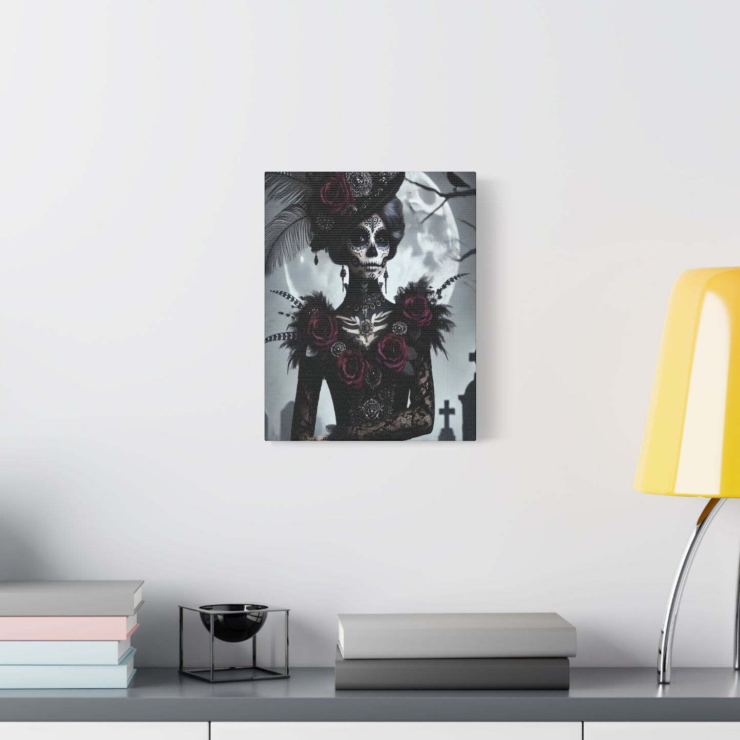 Dark Elegance Sugar Skull Canvas – Gothic Day of the Dead Rose Queen Print