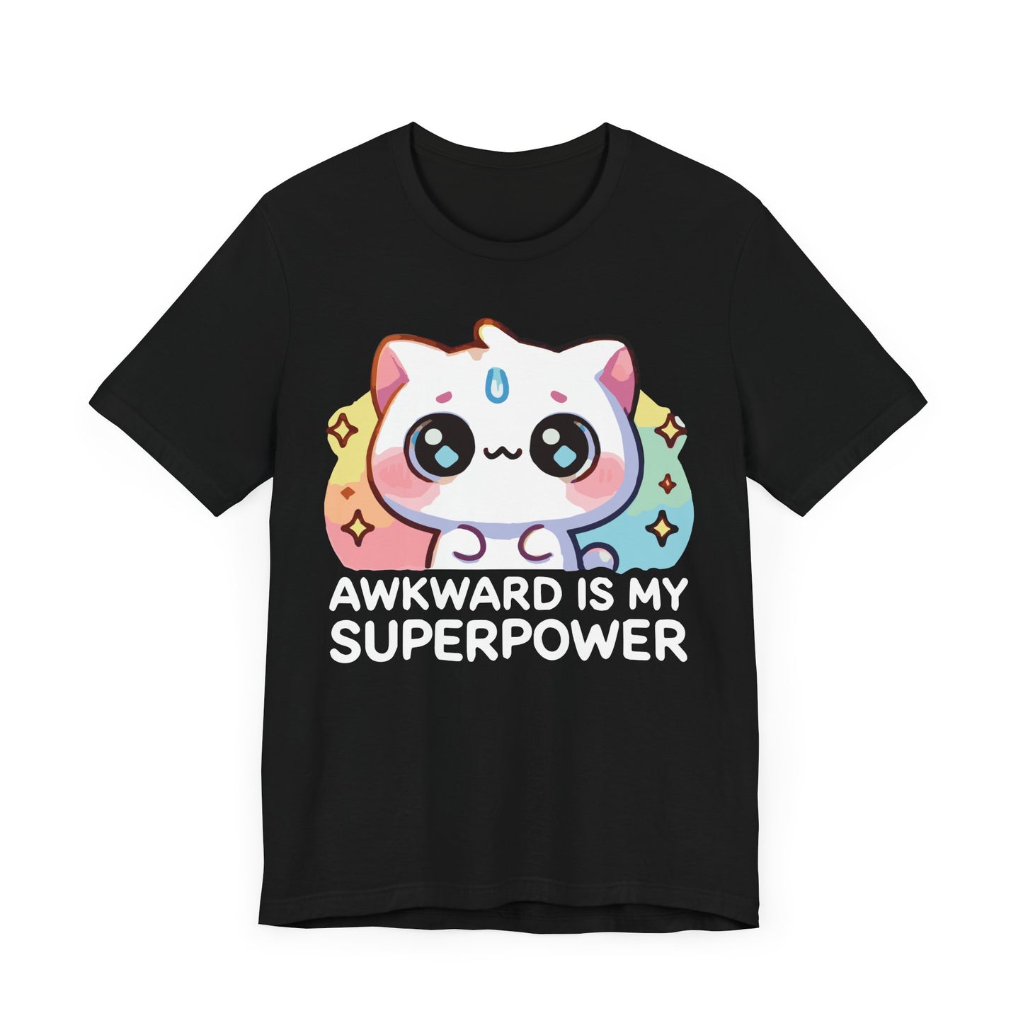 Kawaii Cat “Awkward Is My Superpower” T-Shirt – Cute Pastel Anime Style Tee
