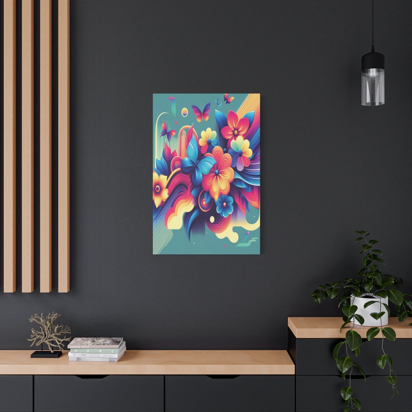 Colorful Abstract Floral & Butterfly Canvas – Vibrant Psychedelic Wall Art