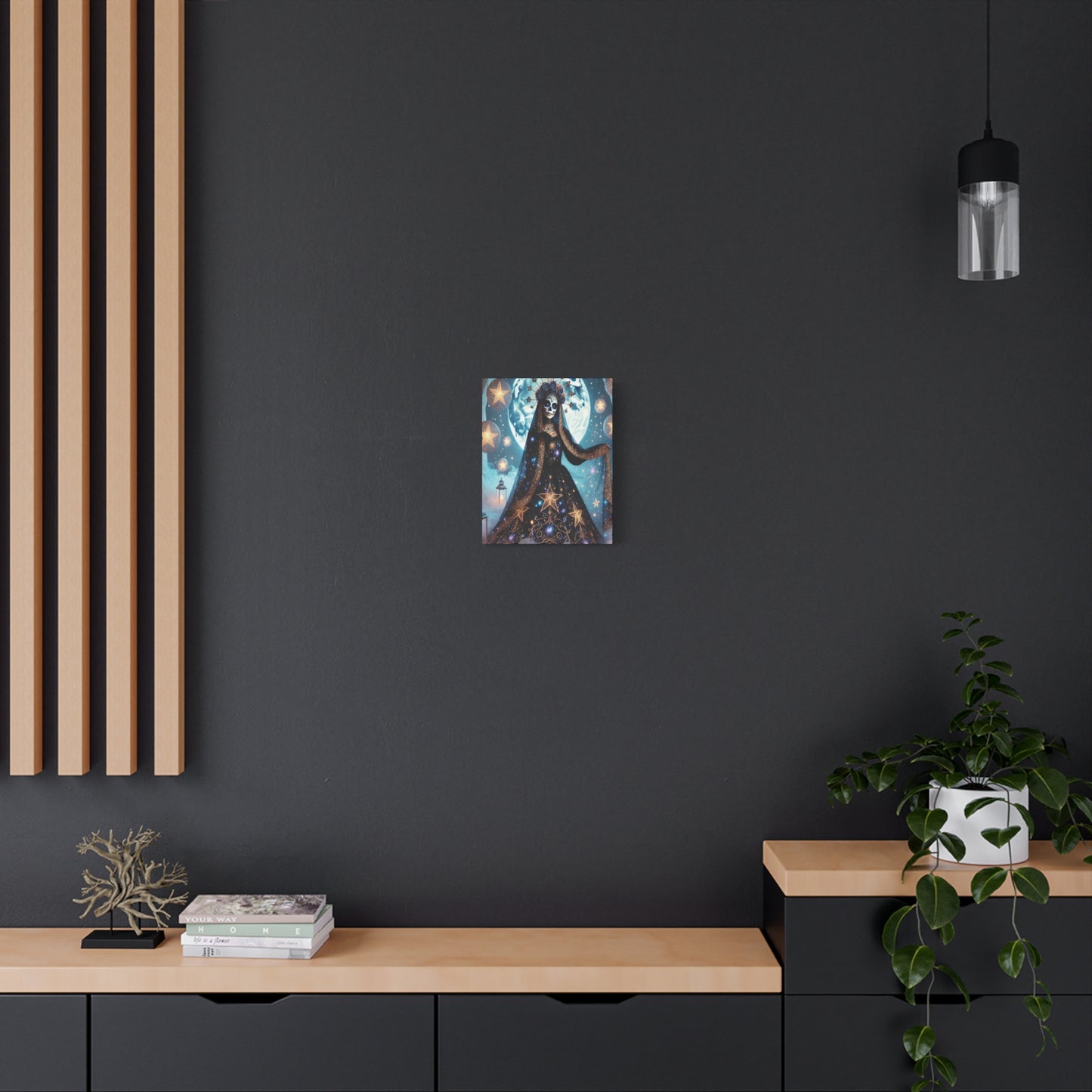 Celestial Sugar Skull Canvas Art – Starry Day of the Dead Goddess Print