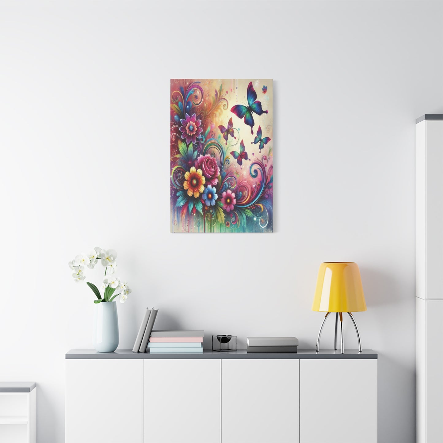 Dreamy Floral & Butterfly Canvas – Vibrant Fantasy-Inspired Wall Art
